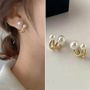 Hochzeit Schmuck Creolen Damen süße Perlen Ohrstecker Farbe Ohrhänger Gold Creolen - Bild 1 von 5