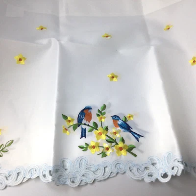 Вышитые белые оконные шторы 2 яруса птицы и цветы 24 x 28 каждый - Изображение 1 из 4