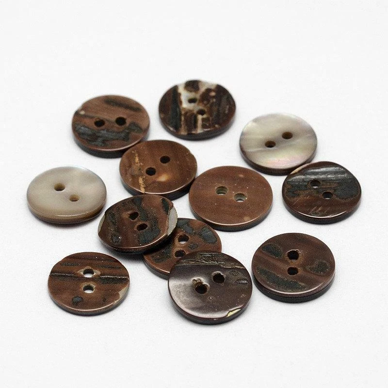 Flat Round Shell Buttons - Brown - Earth Tones - 13 (1/2 inch) x 2mm - 2 - Image 1 of 1