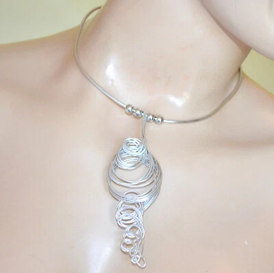 Collana donna argento girocollo ciondolo fili  collarino collier alluminio CX73 - Immagine 1 di 2