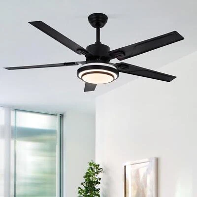 52" Reversible Metal Blades Ceiling Fan 3-Speed 3-Color LED Chandelier w/Remote - Image 1 of 4