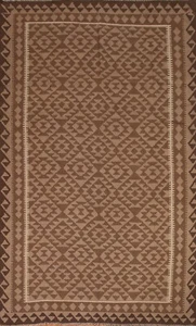 Brown Reversible Kilim Geometric Nature Dye Area Rug 7x10 Hand-woven Wool Carpet - Picture 1 of 9