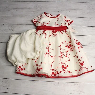 Bonnie Baby Vintage Baby Girl's Dress Size 24 Months Special Occasion Red Ivory - Image 1 of 4