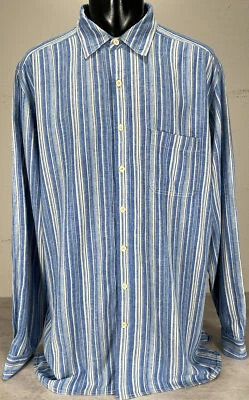 Territory Ahead Long Sleeve Linen Blend Shirt XLT Blue White Striped - Изображение 1 из 4
