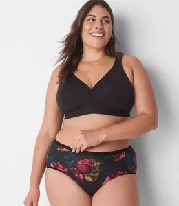 Lane Bryant CACIQUE Cotton High Leg Brief Panty Black FLORAL Plus 30/32 5X NWT - Picture 1 of 3