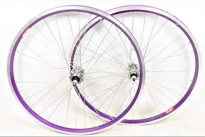 Pair 24" rim Bike Bicycle Wheels Purple Alloy 507 - 17 multispeed hub Raleigh - Image 1 of 3