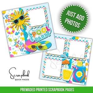 Pool Party Summer Scrapbook Pages PRINTED Premade Scrapbook Quick Pages 146 - Picture 1 of 8