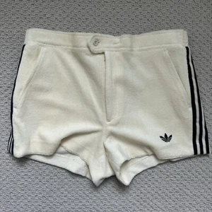 Vintage 70s Rare ADIDAS Terry Cloth Cream Trefoil Logo Tennis Shorts Size Medium - Picture 1 of 7