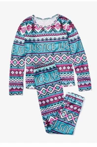 NWT Justice Girls Pajamas Sleepwear Aztec Logo Size 12 14 (PJB) - Picture 1 of 4