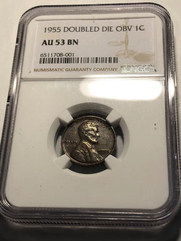 1955/1955 Obverse DOUBLED DIE ERROR Lincoln wheat cent. NGC AU53 BN. #ndd001 Cover