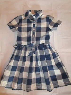 Vestido Carter's Niña Cuello Azul y Blanco, Cuadros Corbata Alrededor Cintura Talla 4 Foto 1 de 4