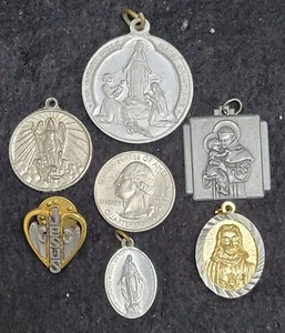 Vintage Religious Cross Medalion Charms Lot Mary Jesus Crucifix Medals Christ - Picture 1 of 2