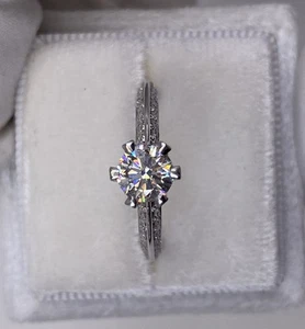 DIAMOND ENGAGEMENT RING ROUND VS1 E 1.35 CT GROWN LAB CREATED PLATINUM 6 PRONGS - Picture 1 of 11