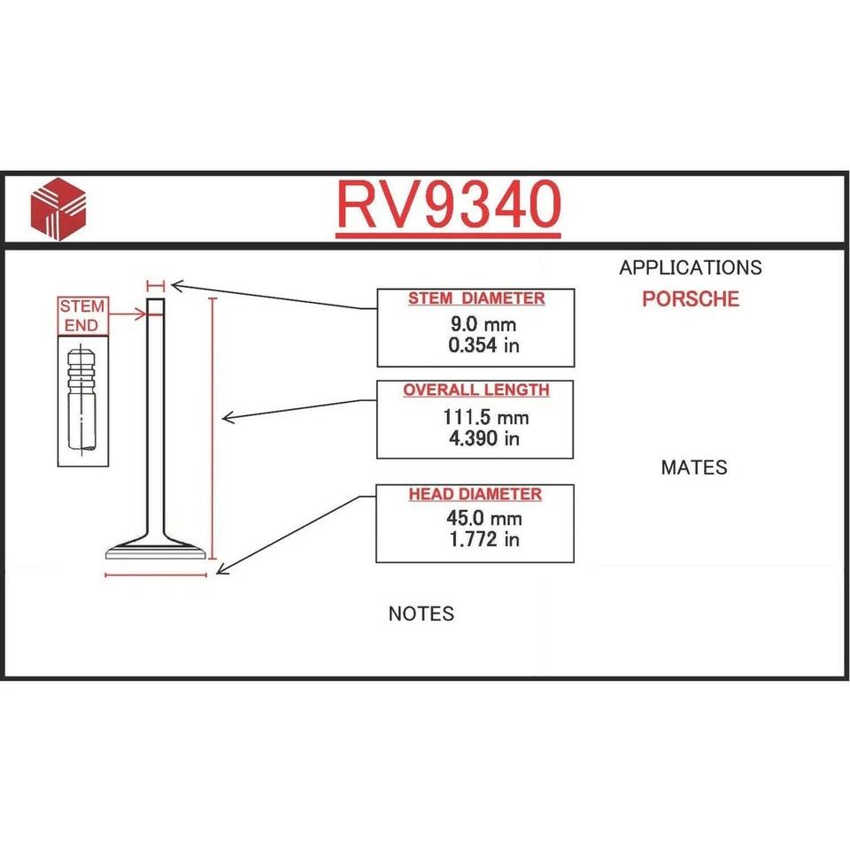 Válvula de admissão de motor ITM Engine Components RV9340 para 83-88 Porsche 924 928 944 - Imagem 1 de 4