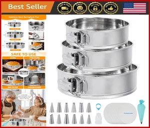 Springform Cake Pan Set 7/9/10" Stainless Steel, Removable Bottom, Parchment - Picture 1 of 8