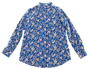 Camicetta manica lunga J. Mclaughlin cotone blu rosa floreale farfalla bottoni L - Foto 1 di 5
