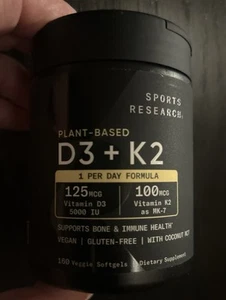 Sports Research Plant Based Vitamin D3 + K2 160 Veggie Softgels Exp 2/28 - Picture 1 of 4