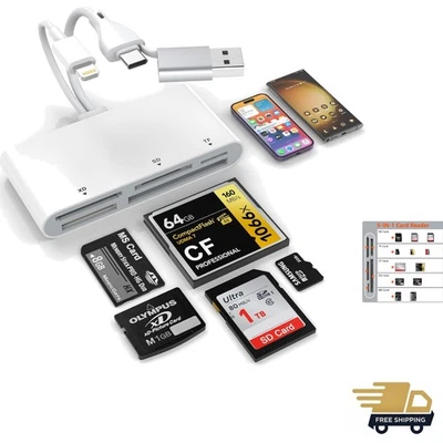 Multi-Card Reader 5-in-3 Adapter for PC/iPad/iPhone - Plug & Play Convenience - Image 1 of 4