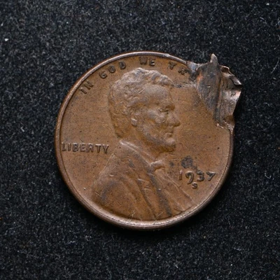 1937-S Lincoln Wheat Cent Rim Clip (cn15739) - Image 1 of 2