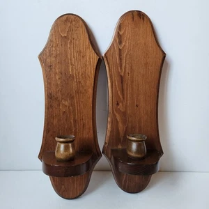 Vintage 2er Set Holz Wandleuchter Kerzenhalter 15" hoch x 5" breit - Bild 1 von 5