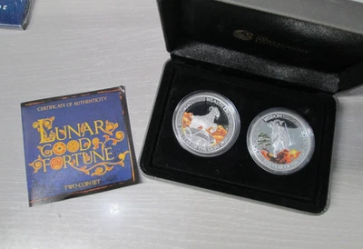 2015 Australia Tuvalu Colored Lunar Year of Goat  .999 Silver 2 Coin Set - Image 1 of 4