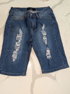 UWD Women's Bermuda Distressed Denim Shorts 10in Size 9 - Picture 1 of 6