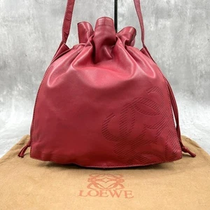 LOEWE Anagram One Schultertasche Flamenco Kordelzug Vintage rot Leder - Bild 1 von 16