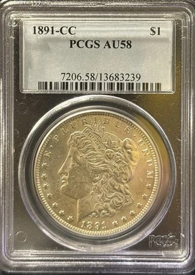 1891-CC Carson City Morgan Silver Dollar $1 Coin PCGS Certified AU58 - Image 1 of 2