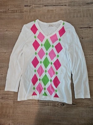Women's EP Pro Vintage Y2K V-Neck Argyle Long Sleeve Sweater. Size S - Image 1 of 4
