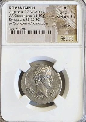 Moneda de plata antigua romana Augusto y Capricornio NGC XF Foto 1 de 4