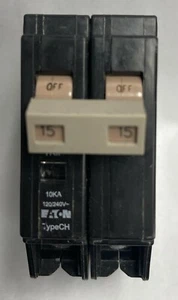 EATON CH15 2 Pole 15 Amp Plug In Plastic Foot Cutler Hammer Breaker 120/240V - Picture 1 of 7