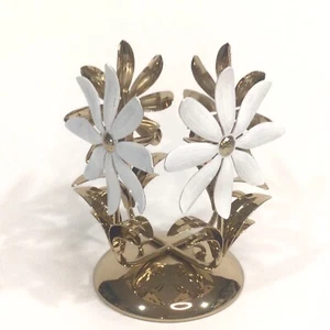 Bath & Body Works White Daisy Flower Single Wick Gold Pedestal Candle Holder NEW - Picture 1 of 4