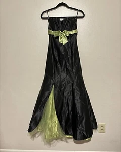 Jessica McClintock Gunne Sax Dress Size 3 Black Green Strapless Vintage Prom Bow - Picture 1 of 16