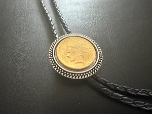 Moneda antigua nativa americana 1909 corbata de vaquero occidental cordón de cuero - Imagen 1 de 8