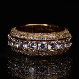 2.5Ct Round Real Moissanite Men's Pink Wedding Band Ring 14k Yellow Gold Finish - Picture 1 of 5