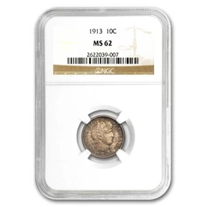 1913 Barber Dime MS-62 NGC (Toned) - Picture 1 of 3