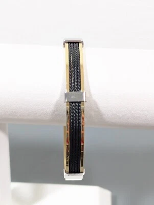 Brazalete Brazalete Bisagra Dos Tonos Negro Incrustación Cable Industrial Boho 7 pulgadas Foto 1 de 4