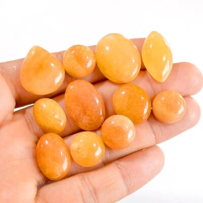 11Pcs 167Cts Natural Yellow Aventurine Cabochon Gemstone Lot 17x12-24x19mm #2807 - Image 1 of 4