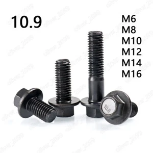 M6 M8 M10 M12 M14 M16 Black Steel Hexagon Flange Bolts Hex Flange Head Screws - Picture 1 of 6