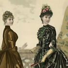 La mode illustrée Couture Chapeau Fleuri Fleurs Gravure Aquarelle originale 1885