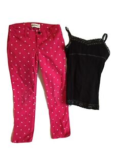 Justice/ Abercrombie Pink Dot Cropped Jeans / Cami Outfit