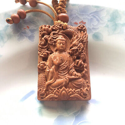 Wood Carving Chinese Buddha Dragon Statue Sculpture Amulet Pendant Key Chain • 8$