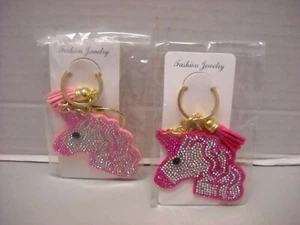 Bling Unicorn Keychains Pink Purple & Hot Pink Favors Gifts Set of 2 - Picture 1 of 5
