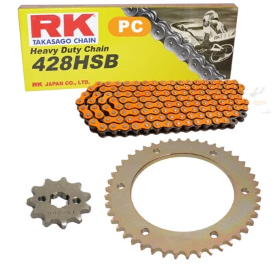 Kit Chaîne Hyosung Xrx 125 Super Motard 07-14 RK PC 428 Sb 132 Orange Aluminium - Photo 1/4