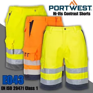 Portwest Hi Vis Viz Polycotton Shorts Cargo Combat Work Wear Summer Safety E043 - Picture 1 of 12