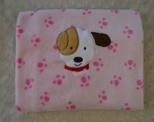 Snugly Baby Pink Puppy Dog Blanket Paw Prints Red Collar Bone White Tan Brown - Picture 1 of 10