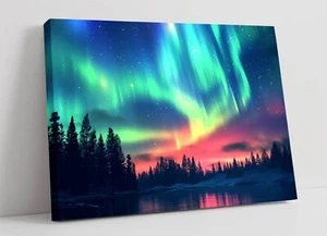 BEAUTIFUL NORTHERN LIGHTS FOREST HOME DECOR CANVAS WALL ART PICTURE PRINT - Picture 1 of 2