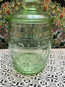 Vintage Planters Peanuts Mr. Peanut 12” Green Glass Jar - Picture 1 of 8