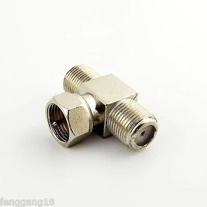 F Male Plug To 2x F TV Female T Triple 1M2F RF Splitter Coax Connector Adapter - Picture 1 of 9