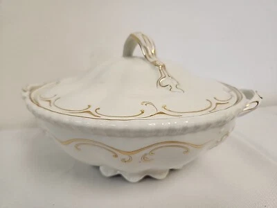 ANTIGUO CUENCO DE SERVIR CUBIERTO REDONDO FESTONEADO ORO BLANCO Johnson Bros England Foto 1 de 4